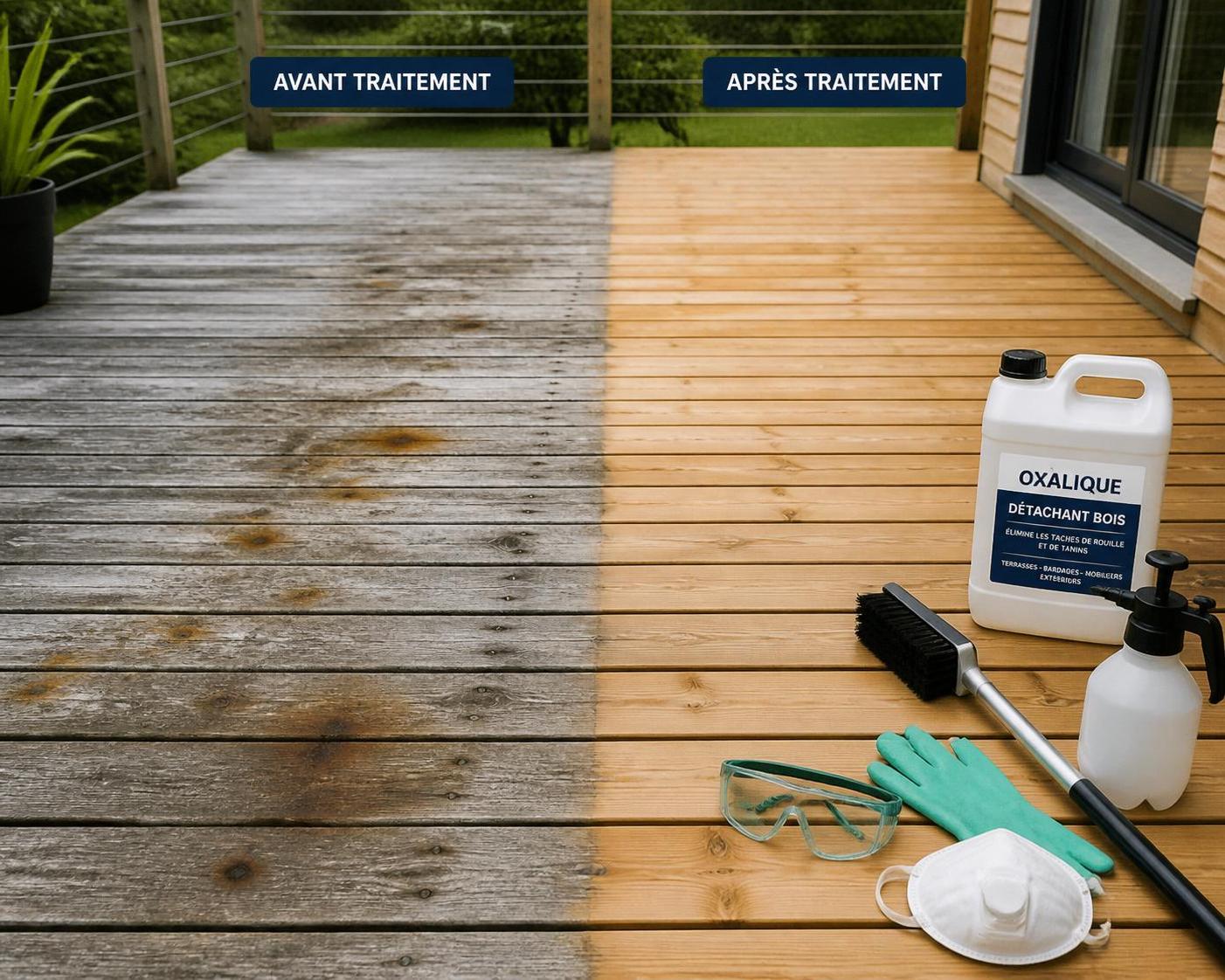 découvrez l'utilisation de l'acide oxalique pour le traitement de surface du bois extérieur, son action chimique efficace et les précautions essentielles pour préserver l'environnement.